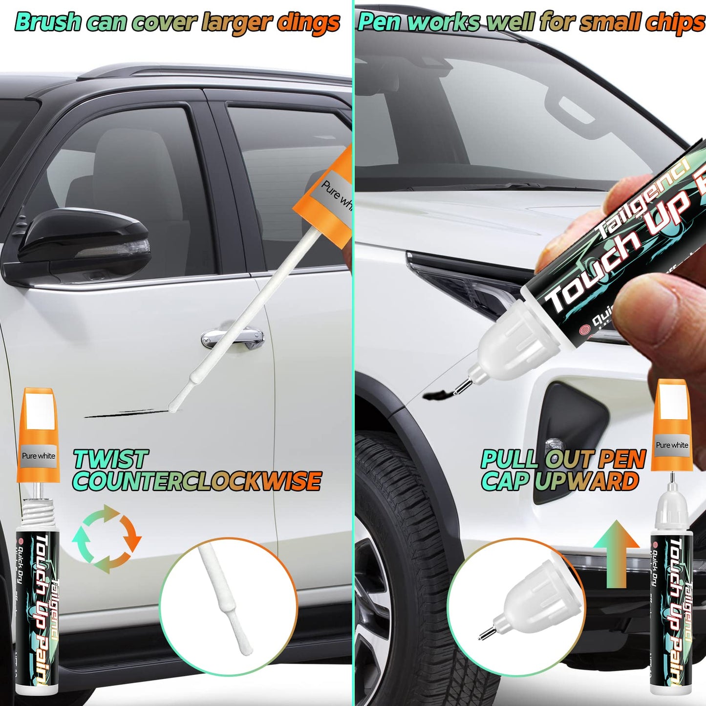 Touch Up Paint For Cars, Two-In-One Car Paint Scratch Repair, Quick And Easy, Automotive Touch Up Paint (White)