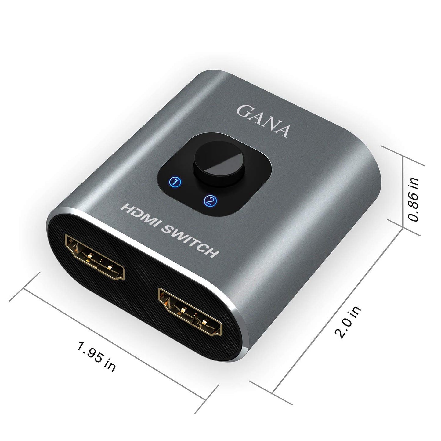 HDMI Switch 4K HDMI Splitter - Gana Prime Aluminum Bi-Directional HDMI Switcher 1 in 2 Out (Single Display) or 2 Input 1 Output, Supports 4K 3D HD 1080P for Xbox PS4 Roku HDTV etc. （Grey…