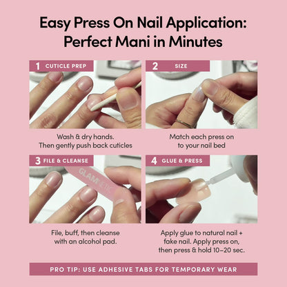 Glamnetic Press On Nails - Ma Damn | French Tip Nails, UV Finish Short Pointed Almond Shape, Reusable Semi-Transparent Nails in 12 Sizes - 24 Nail Kit with Glue - Available at All In One Marketplace Canada