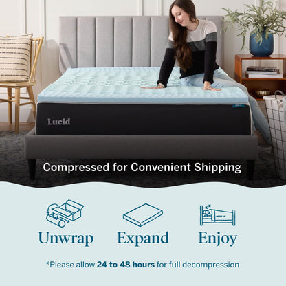 LUCID 2 Inch Gel Memory Foam Plush - Cooling Targeted Convoluted Comfort Zones Mattress Topper - Full LUCID