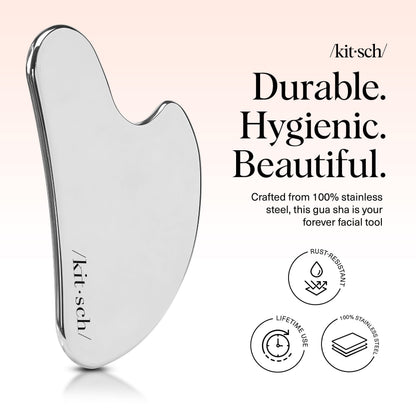 Kitsch Stainless Steel Gua Sha Facial Tools - Guasha Tool for Face, Face Sculpting Tool, Jawline Shaper, Double Chin Reducer, Body Gua Sha Tools, Lymphatic Drainage Massager, Facial Skin Care - Silver - Available at All In One Marketplace Canada