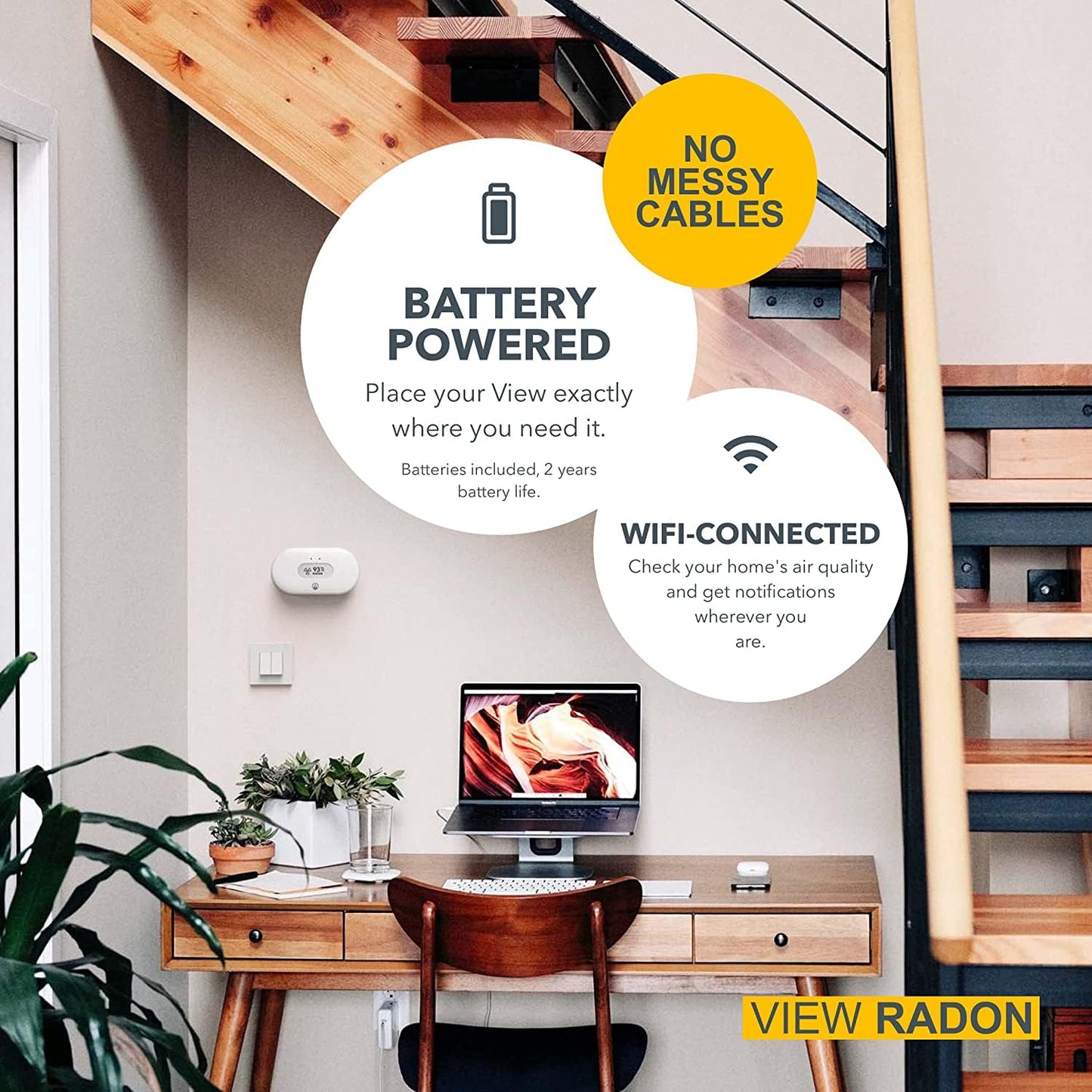 Airthings View Radon 2989 - Radon Monitor (Radon, Humidity, Temp) with WiFi & Calm Tech Display AIRTHINGS