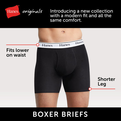 Hanes Originals Men's Boxer Briefs, Stretch Cotton Moisture-Wicking Underwear, Modern Fit Low Rise, Pack of 4, Grey/Black assortement, Size Small 🍁 All In One Marketplace Canada