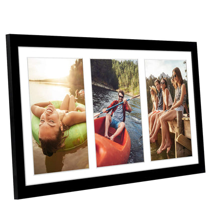 Americanflat 5x7 Picture Frame Collage with Shatter-Resistant Glass - Fits Three 5x7 Photos or Use as One 8x16 Frame - Signature Collection - Collage Frames for Tabletop and Wall Display - Black Americanflat