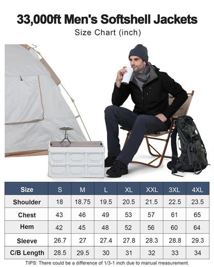 33,000ft Men's Hooded Softshell Jacket Waterproof Fleece Windbreaker Jacket 🍁 All In One Marketplace Canada