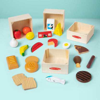 Melissa & Doug Food Groups, 21-Piece Wooden Toys Set of Pretend Play Food & Kids Play Kitchen Accessories, Preschool Toys for Girls & Boys Ages 3+ - Available at All In One Marketplace Canada