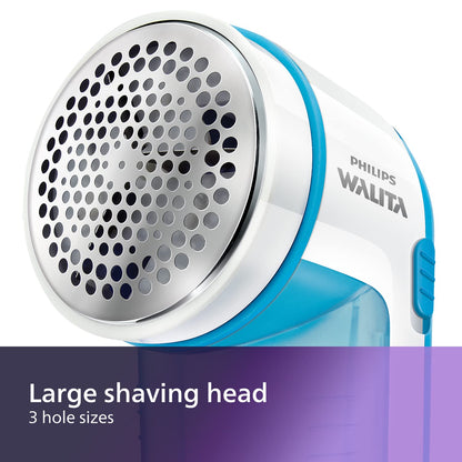 Philips Fabric Shaver, Removes Fabric Pills, Suitable for All Garments, Large Blade Surface, Cleaning Brush, Includes Batteries, Blue (GC026/00) - Available at All In One Marketplace Canada
