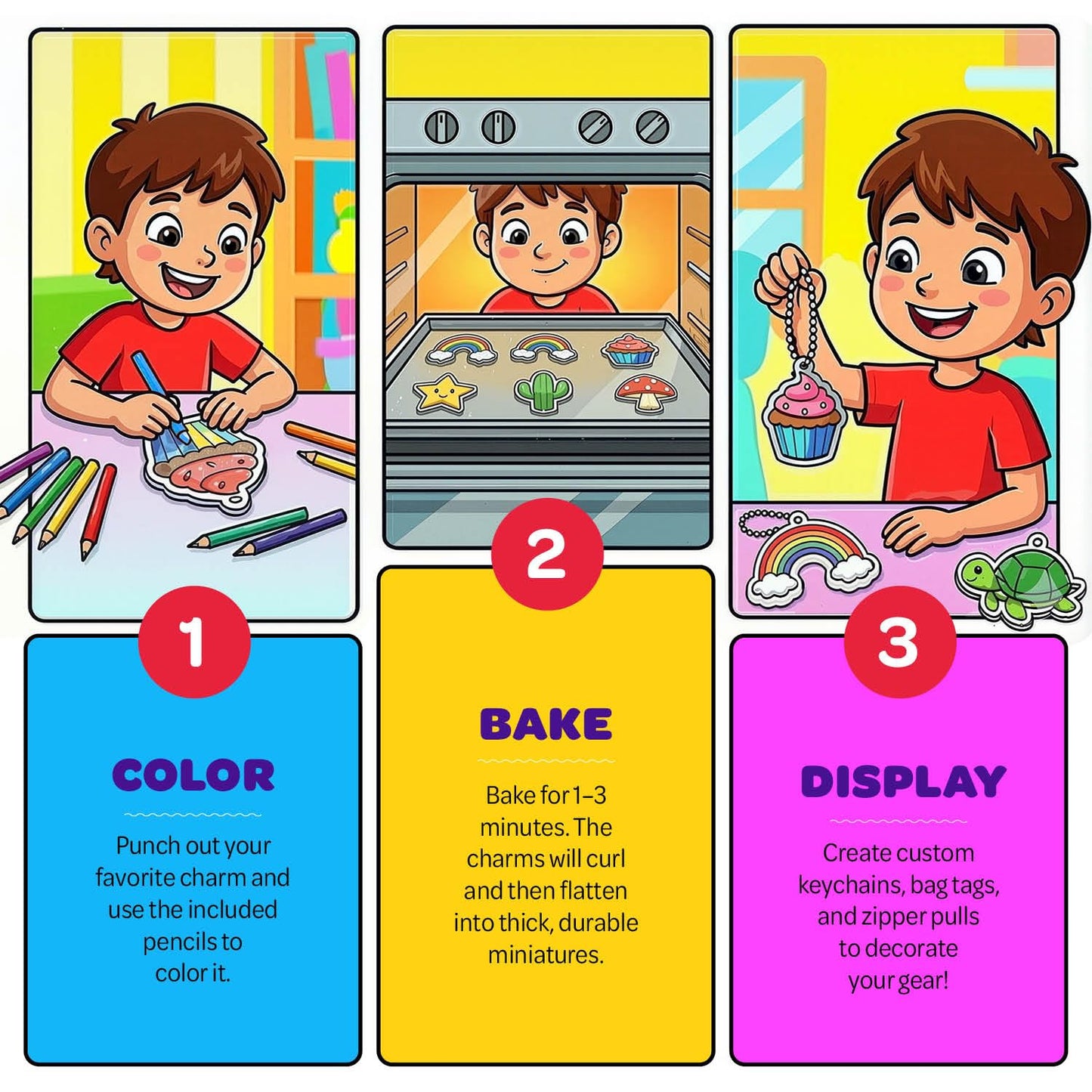Dan&Darci Shrink Art Craft Kit for Girls and Boys Ages 6-12 - Shrink Magic Charm Making Kit with 30 Pre-Cut Shrink Plastic Templates - Kids Craft Birthday Gift for 7 8 9 10 Year Olds - Available at All In One Marketplace Canada