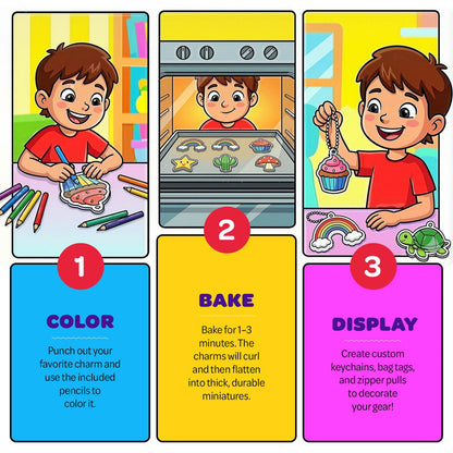 Dan&Darci Shrink Art Craft Kit for Girls and Boys Ages 6-12 - Shrink Magic Charm Making Kit with 30 Pre-Cut Shrink Plastic Templates - Kids Craft Birthday Gift for 7 8 9 10 Year Olds - Available at All In One Marketplace Canada