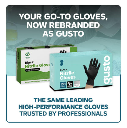 Gusto Black Nitrile Gloves [100 Count] Disposable Heavy Duty 6 Mil - Large