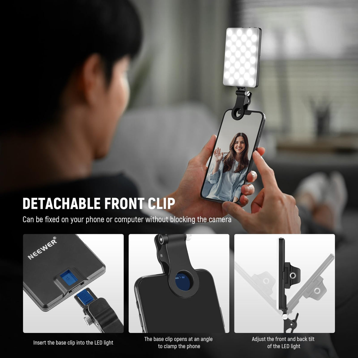 NEEWER Basics NL-60AI Selfie Light for Phone with Front & Back Clip