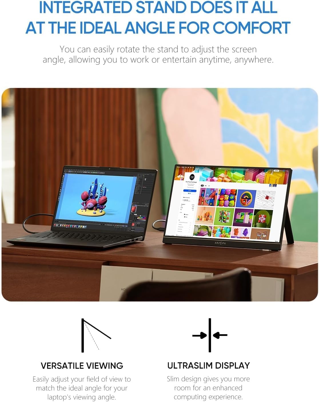ARZOPA Portable Monitor 15.6'' FHD 1080P Kickstand Portable Laptop Monitor IPS Computer External Screen USB C HDMI Display for PC MAC Phone Xbox PS5 - A1 - Available at All In One Marketplace Canada
