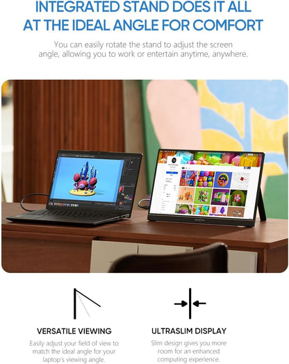 ARZOPA Portable Monitor 15.6'' FHD 1080P Kickstand Portable Laptop Monitor IPS Computer External Screen USB C HDMI Display for PC MAC Phone Xbox PS5 - A1 - Available at All In One Marketplace Canada