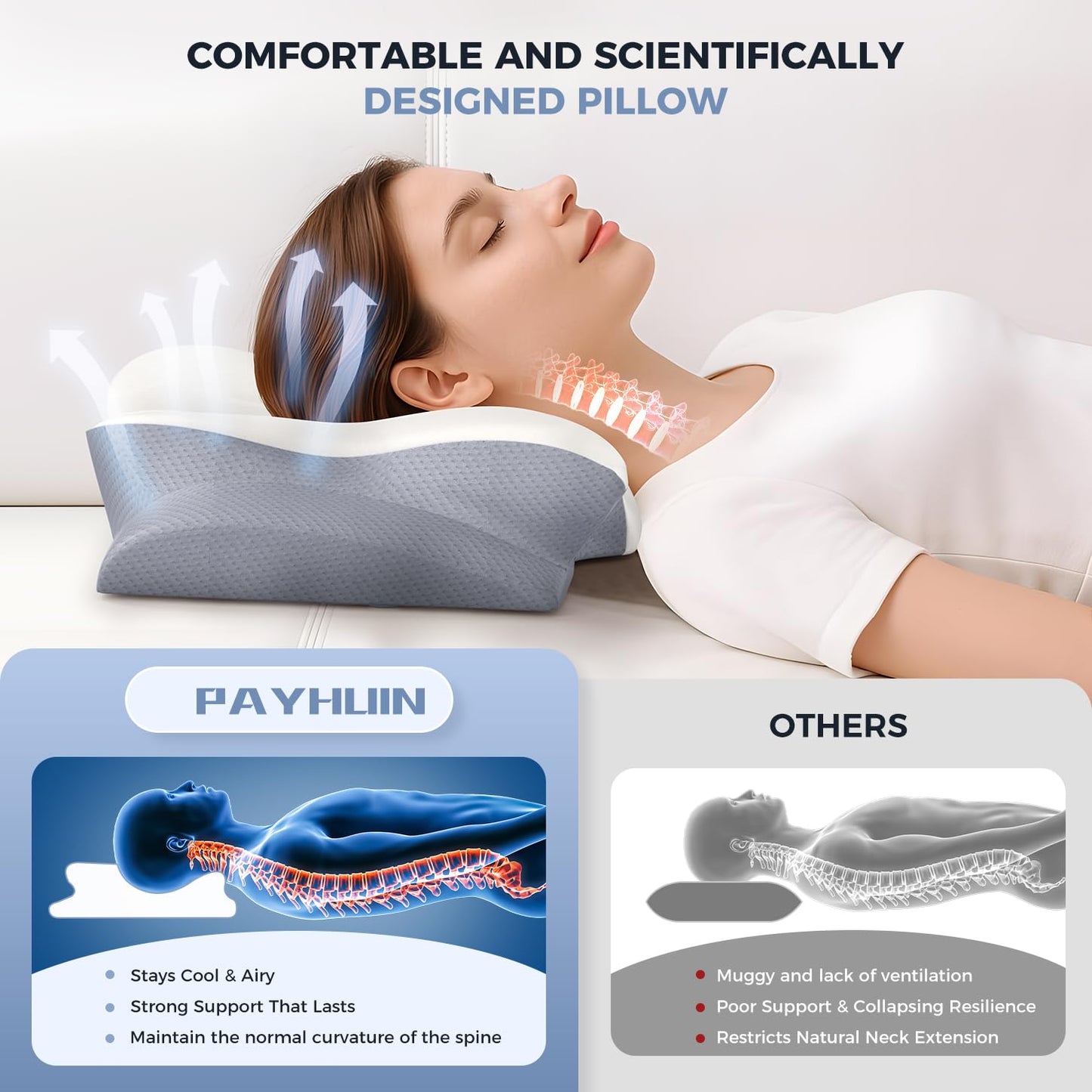 Missleep Cervical Neck Pillow,Memory Foam Pillows for Relieving Neck and Shoulder Pain, Neck Support Pillow for Side Sleepers, 2 Heights Ergonomic Pillow with Breathable Ice Silk Cover White - Available at All In One Marketplace Canada