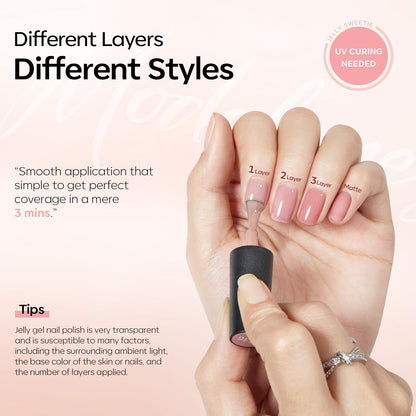 Modelones Jelly Gel Nail Polish 6 Colors Nude Gel Polish Milky White Neutral Nail Gel Polish Shimmery Glitter Translucent Nail Art Gel Kit Soak off Gel Manicure DIY Salon Nail Gift