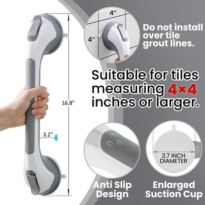 TAILI Shower Suction Cup Grab Bar Bathtubs Handrails for Seniors Elderly, No Drilling Waterproof, Grey, 2 Pack, 16 Inch - Available at All In One Marketplace Canada