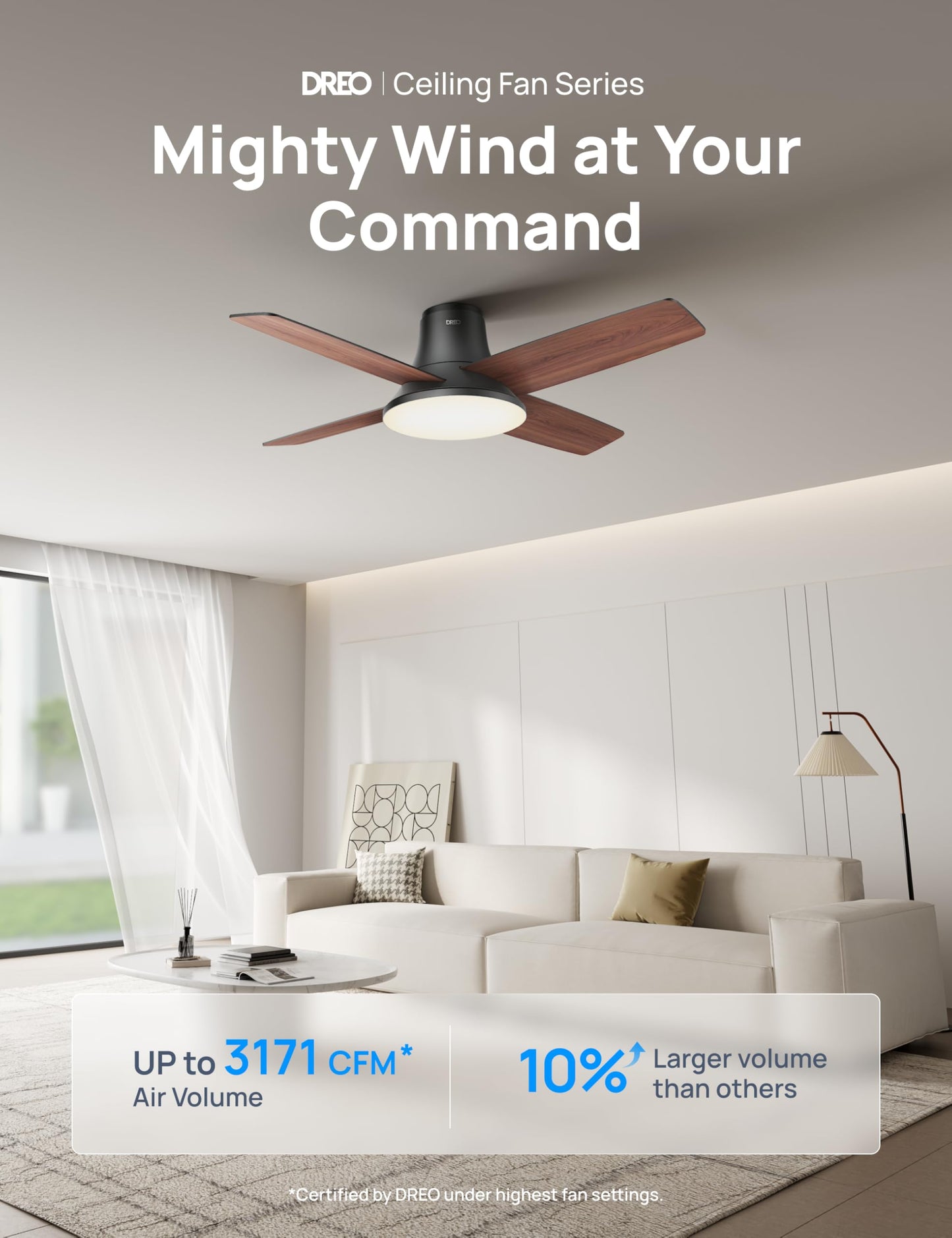 Dreo Ceiling Fans with Lights, 12 Speeds & 3 Fan Modes, Quiet DC Motor, Low Profile Easy to Install, Flush Mount Smart Ceiling Fan with Dimmable LED, 12H Timer for Bedroom, Remote, Black, 44'' DREO