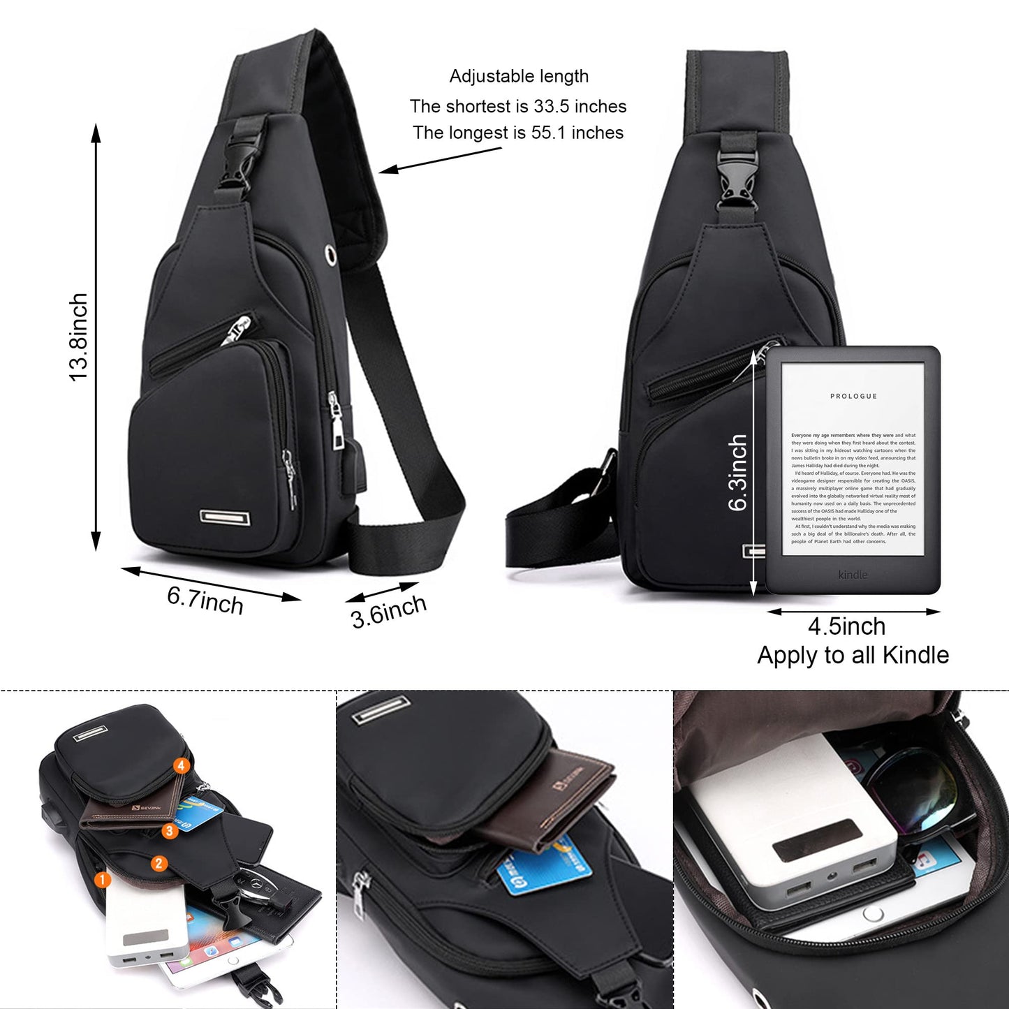 Sling Shoulder Bag Crossbody Backpack for Men Women Waterproof Hiking Daypack Multipurpose Cross Body Chest Bag for Outdoor Walking Travel