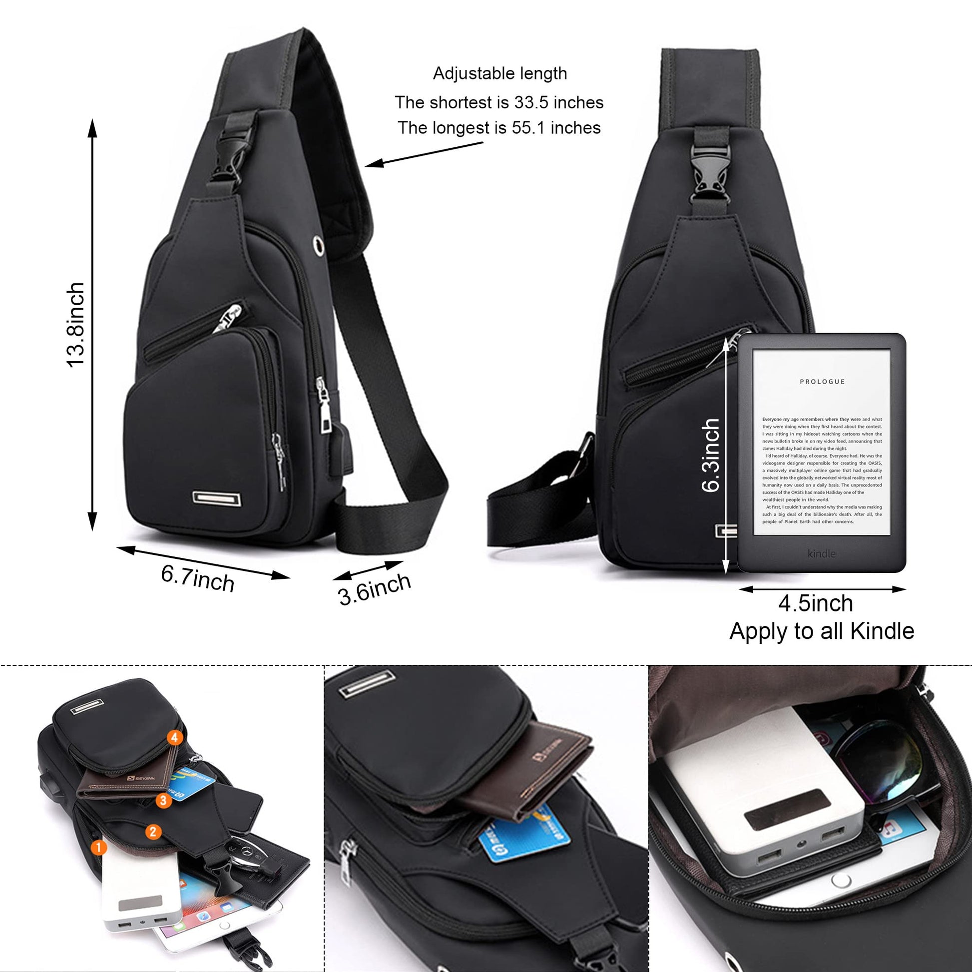 Sling Shoulder Bag Crossbody Backpack for Men Women Waterproof Hiking Daypack Multipurpose Cross Body Chest Bag for Outdoor Walking Travel
