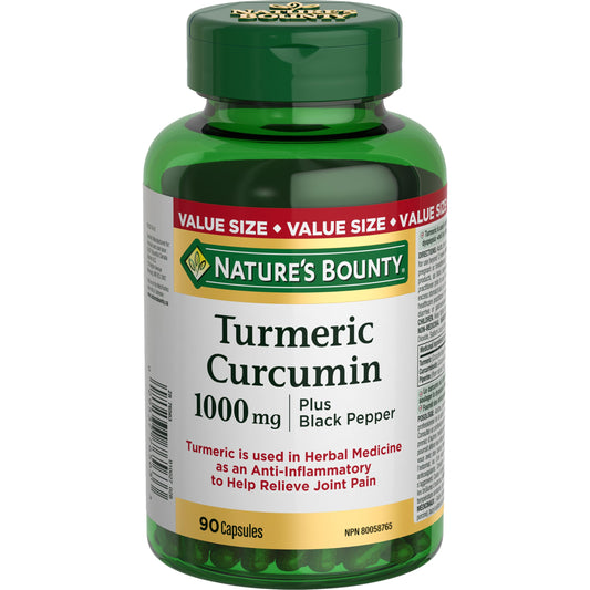 NATURE'S BOUNTY Turmeric Curcumin Plus Black Pepper, 1000 mg, Anti-inflammatory, Capsules, 108.9 g - Available at All In One Marketplace Canada