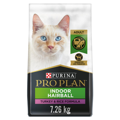 Purina Pro Plan Dry Cat Food, Specialized Indoor Hairball Turkey & Rice - 7.26 kg Bag (1 Pack) Pro Plan