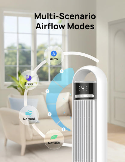 DREO Smart Tower Fan for Bedroom, 90° Oscillating Standing Fans for Room with 4 Speeds, 4 Modes, 25dB Quiet for Sleep, 25ft/s Velocity, 8H Timer, Remote/App/Voice Control for Living Room, Office, Home