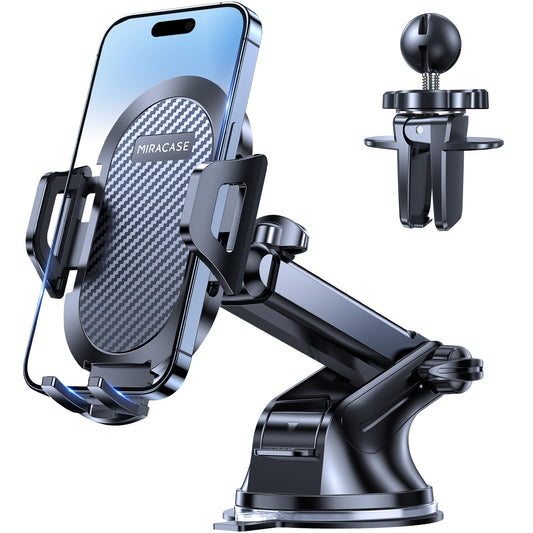 Miracase Phone Holder for Your Car, GPS Vehicle Mounts with Suction Cup Base & Vent Hook, Long Adjustable Arm & 360° Rotation for Multiple Viewing Angles, Compatible with 4-7.2 Inch Phones