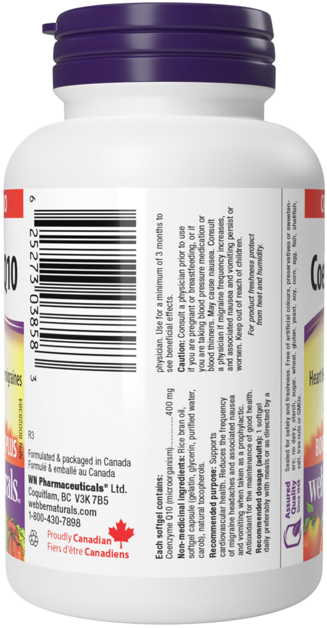 Webber Naturals Coenzyme Q10 (CoQ10) 400 mg, 60 Softgels, Ultra Strength, High Potency Antioxidant, For Heart Health, Cellular Energy Production, and Migraine Support