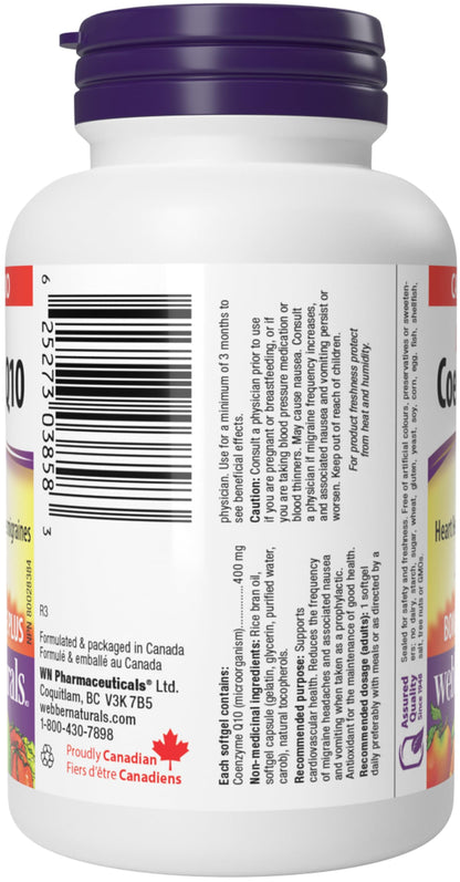 Webber Naturals Coenzyme Q10 (CoQ10) 400 mg, 60 Softgels, Ultra Strength, High Potency Antioxidant, For Heart Health, Cellular Energy Production, and Migraine Support