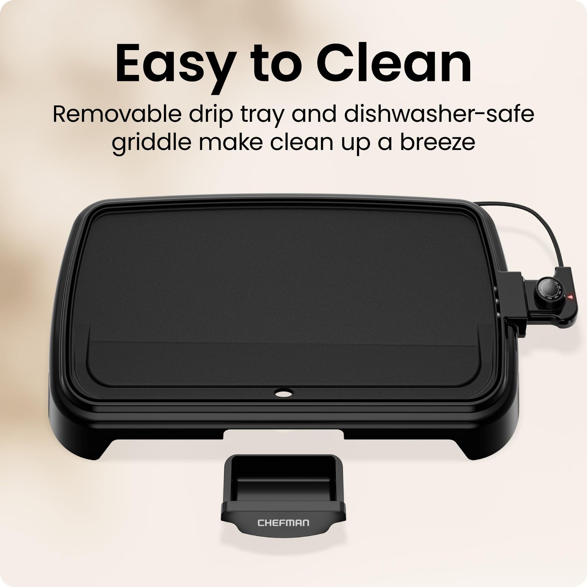Chefman XL Electric Griddle with Removable Temperature Control, Immersible Flat Top Grill, Burger, Eggs, Pancake Griddle, Nonstick Extra Large Cooking Surface, Slide Out Drip Tray, 25 x 51 CM - Available at All In One Marketplace Canada