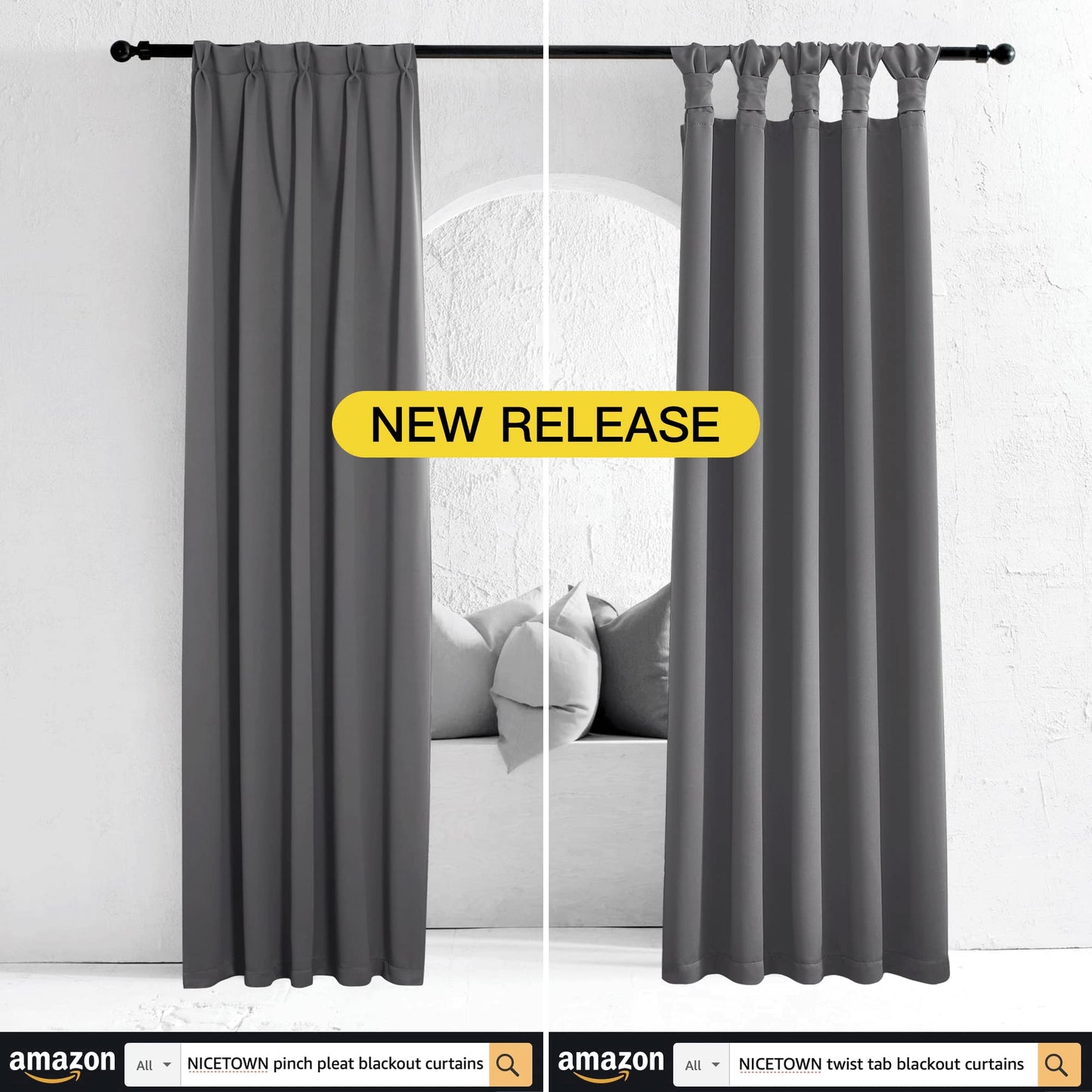 NICETOWN Blackout Kitchen Curtains 45 Inches Long, W42 x L45, Grey 🍁 All In One Marketplace Canada
