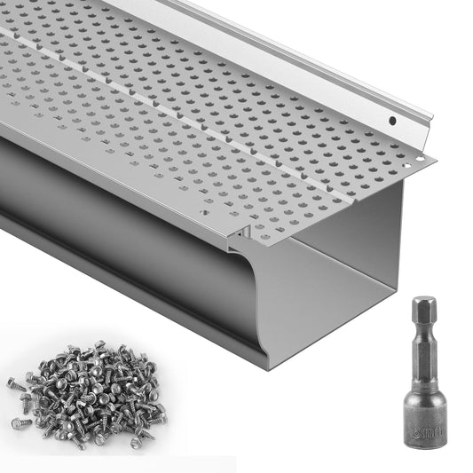 VEVOR Gutter Guard, 5 inch Width, Aluminum Leaf Filter DIY Gutter Cover, 13 PCS 52 ft Total Length, 0.157'' Hole Diameter & 0.02'' Thick Fits Any Roof or Gutter Type VEVOR