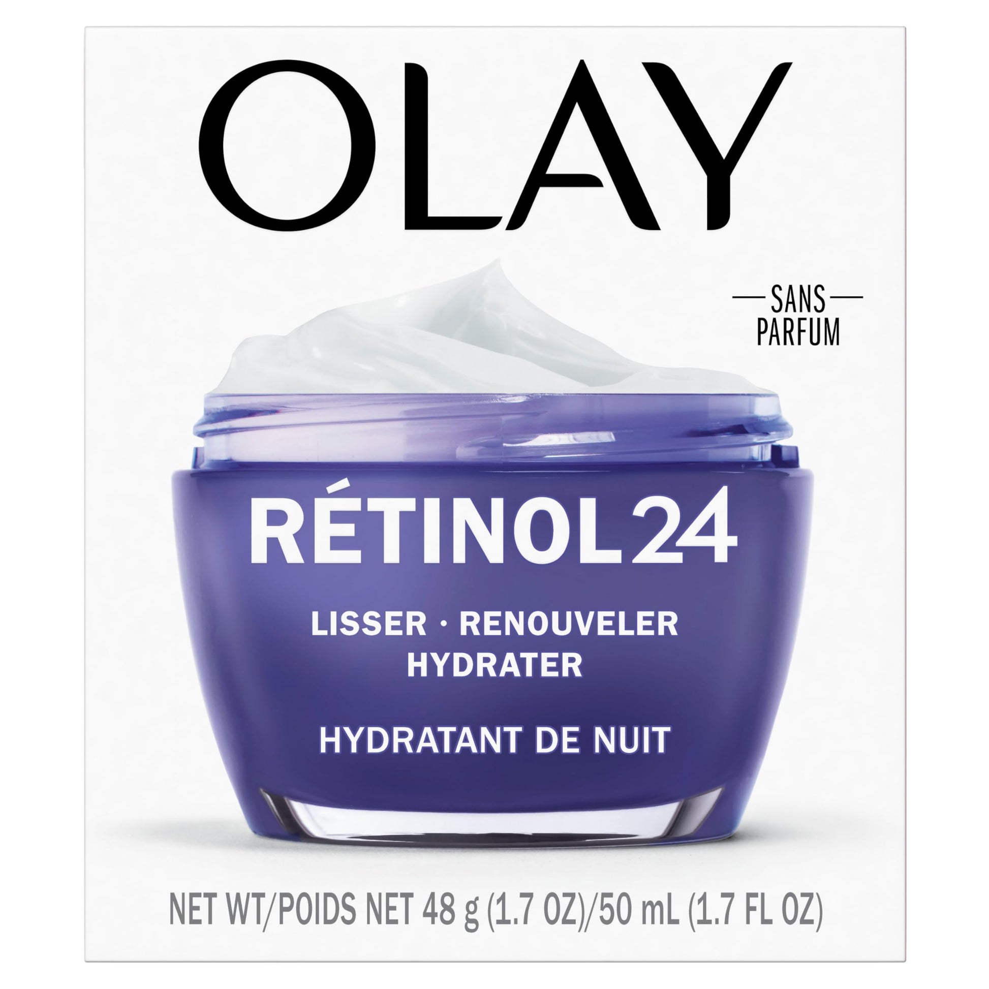 Olay Retinol 24 Face Moisturizer, Anti-Aging Night Cream for Women, Fragrance-Free, Non Greasy - Anti-Wrinkle, Smooth Fine Lines, Tightening, Hydrating Skin Care - Peptides, Glycerin, 50 mL Olay