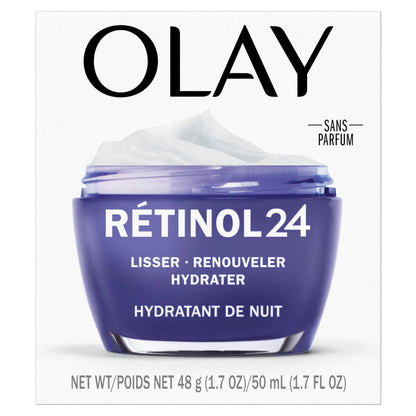 Olay Retinol 24 Face Moisturizer, Anti-Aging Night Cream for Women, Fragrance-Free, Non Greasy - Anti-Wrinkle, Smooth Fine Lines, Tightening, Hydrating Skin Care - Peptides, Glycerin, 50 mL Olay