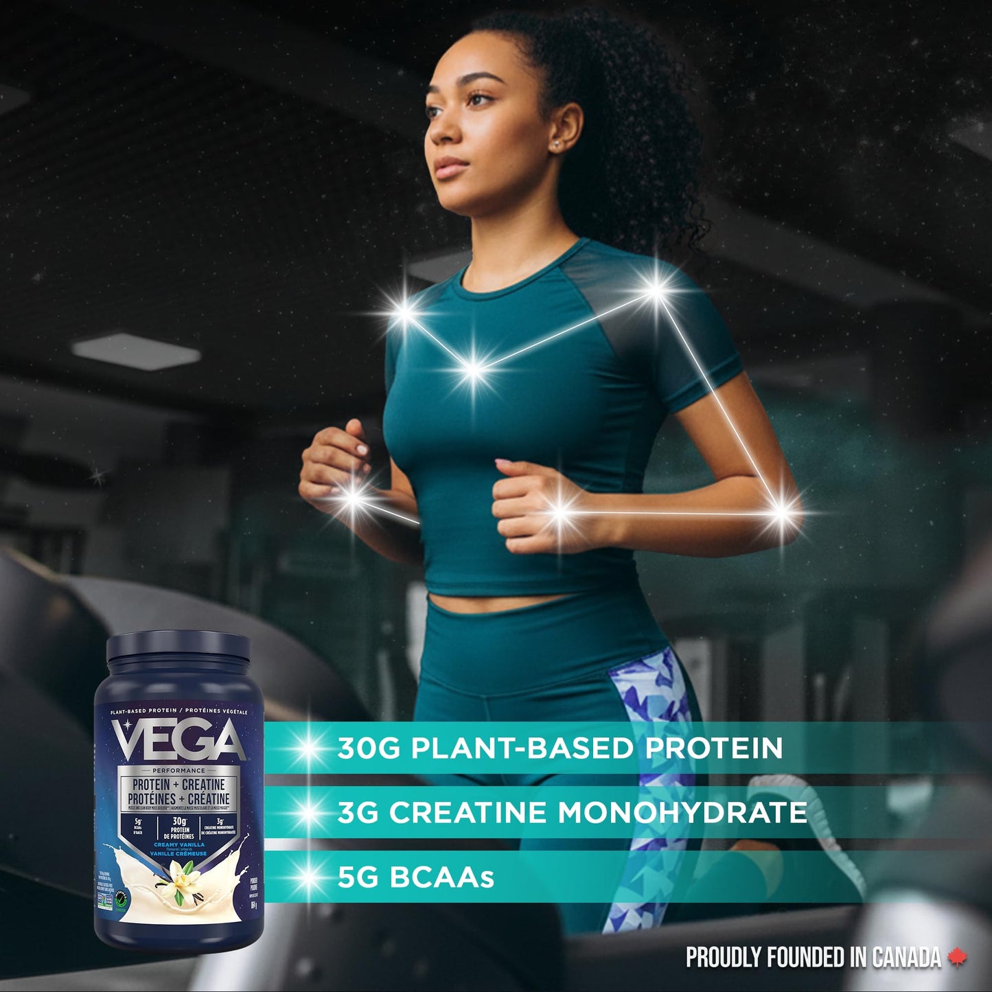 Vega Protein + Creatine, 28g Plant Based Protein Powder with Creatine for Muscle Recovery – Vanilla,18 Servings, 864 grams