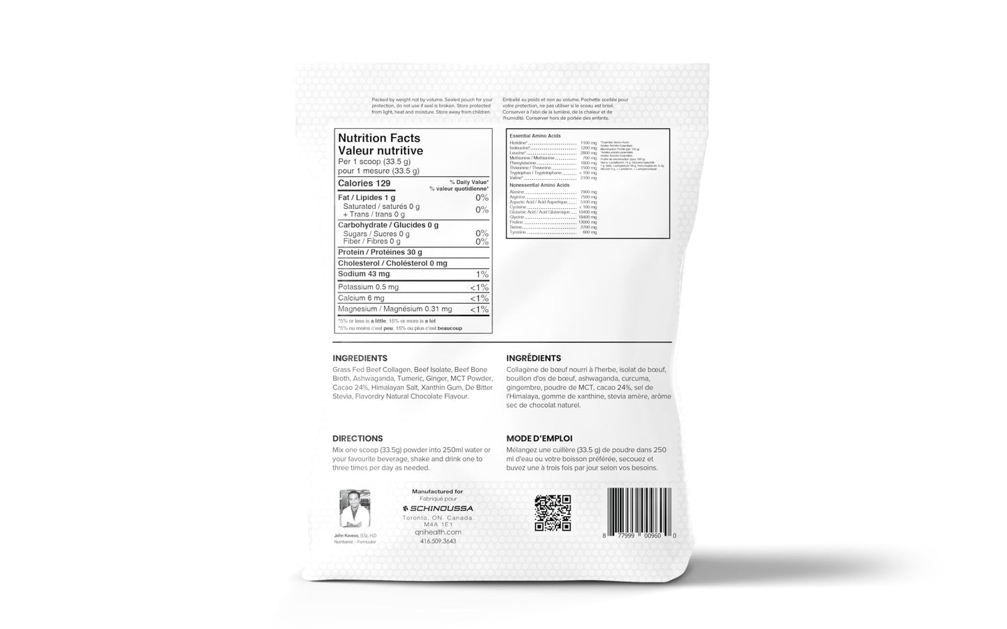 Schinoussa Beef Protein Powder, Chocolate Flavor, 910g, 30g Protein per Serving