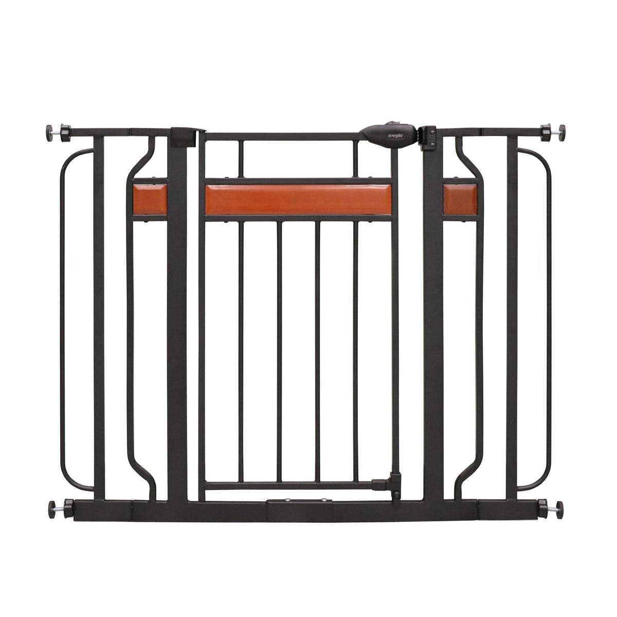 Regalo Home Accents Extra Wide Walk Thru Baby Gate, Includes Décor Hardwood, 4-Inch Extension Kit, 4-Inch Extension Kit, 4 Pack of Pressure Mount Kit and 4 Pack of Wall Cups and Mounting Ki