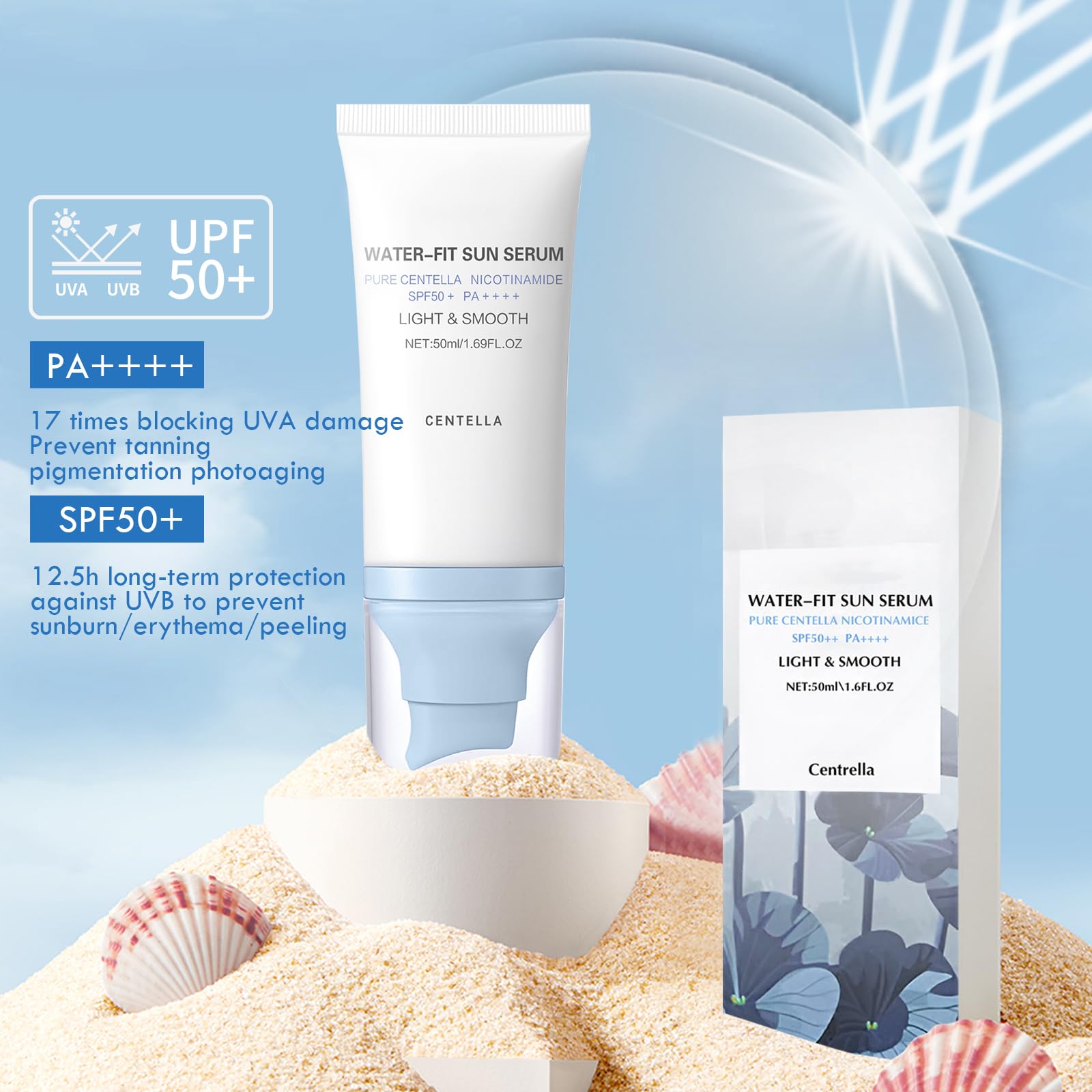 2PCS Centella Sunscreen SPF 50, 50ML 𝑴𝒂𝒅𝒂𝒈𝒂𝒔𝒄𝒂𝒓 Sunscreen Face Serum, Daily UV Defense Sunblock Summer Korean Sunscreen for Face, Travel Essentials for All Skin (White) - Available at All In One Marketplace Canada
