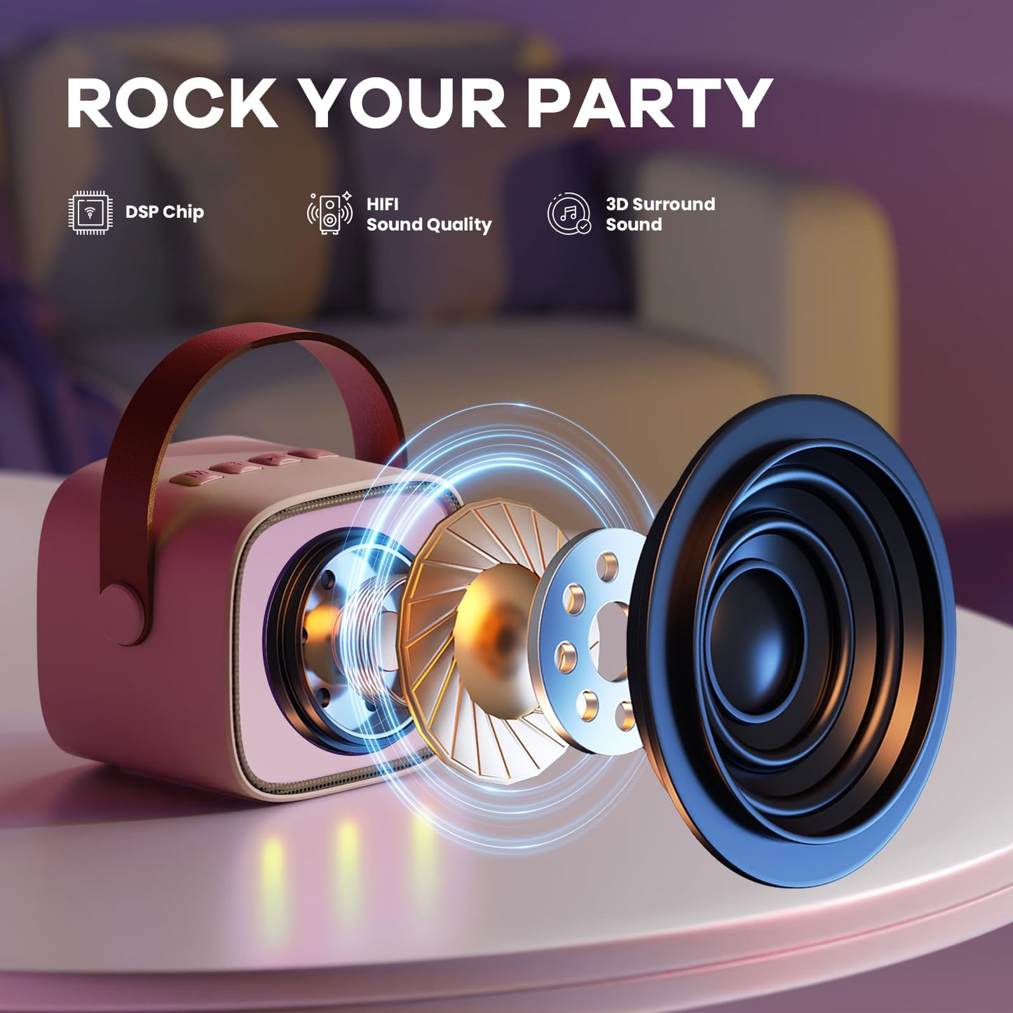 YLL Mini Karaoke Machine for Kids Adults, Bluetooth Speaker with 2 Wireless Microphones, TOP Christmas Birthday Gifts Toys for Girls Ages 3, 4, 5, 6, 7, 8, 9,10,11,12+ Years Old Toddler(Pinkcolor)