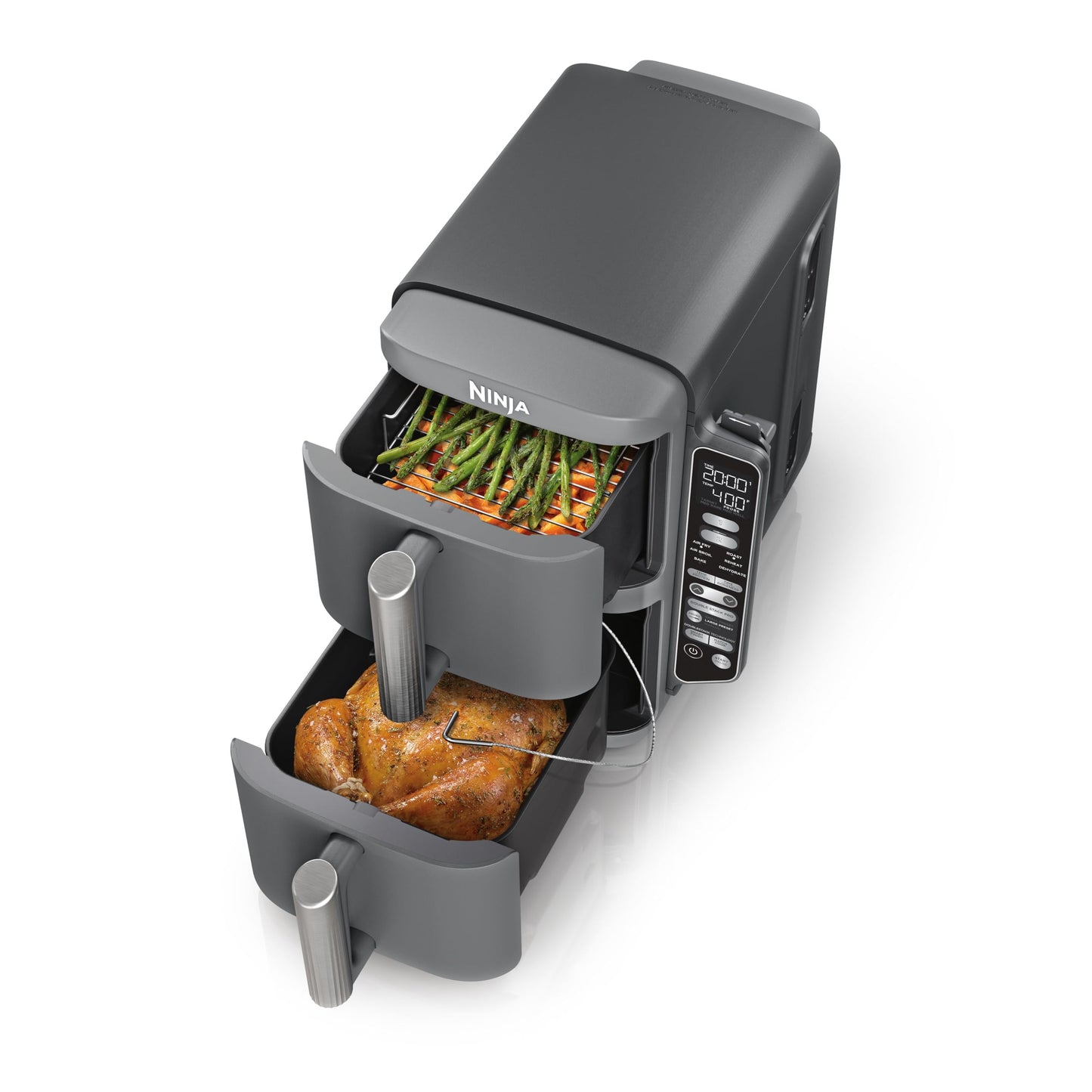 Ninja DoubleStack Smart XL 2-Basket Air Fryer, Smart Cook System, Leave-in Thermometer, DoubleStack Technology, Space Saving Design, 10 QT, 6-in-1, Smart Finish & Match Cook, Air Fry - Available at All In One Marketplace Canada