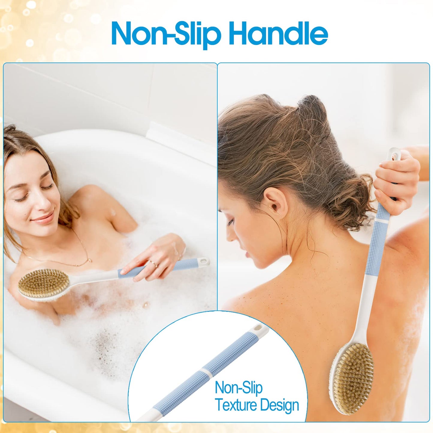 Backski Back Scrubber Anti Slip for Shower,Shower Brush Long Handle with Stiff and Soft Bristles,Body Exfoliator for Bath or Dry Brush(Blue) - Available at All In One Marketplace Canada