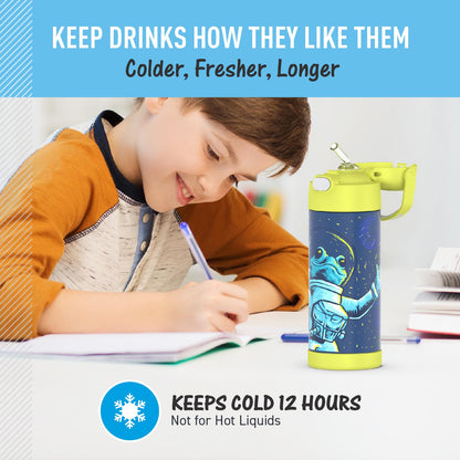 THERMOS FUNTAINER Water Bottle with Straw, 14oz, Space Frog