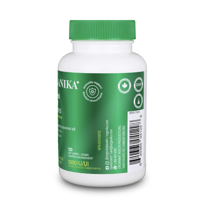 Organika Vitamin D3 + K2 (MK7)- 1000IU D3 and 120mcg K2 per capsule- High Potency, Supports Healthy Immune Function and Bones + Teeth- 120sftgl
