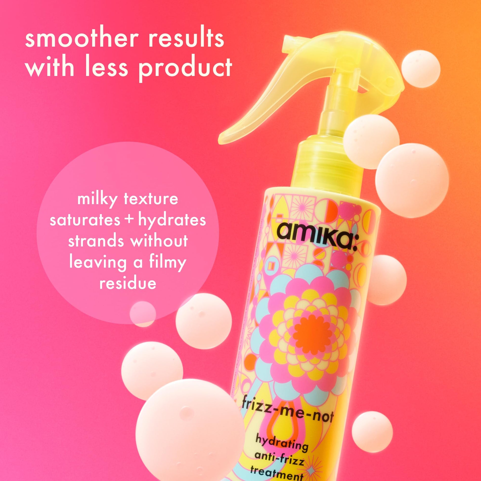 amika frizz-me-not hydrating anti-frizz treatment, 60ml | lightweight hydrating spray for medium to thick coarse hair types 2a-4c, humidity + heat protection, smooth frizz for up to 3 days Amika