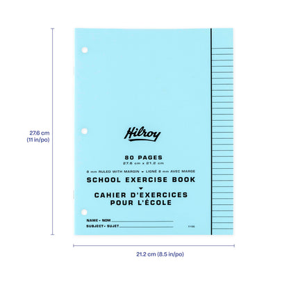Hilroy Stitched Exercise Book, 8 mm Ruled with Margin, 3-Hole Punched, 80 Pages/40 Sheets, 20-Pack, Assorted Colour Covers (11185)