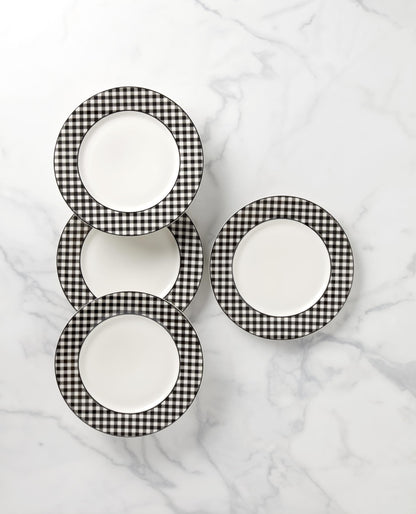 Service d'assiettes de table en porcelaine Lenox Gingham noir pour Halloween, ensemble pour 4 personnes