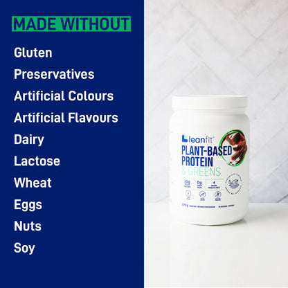 LeanFit Plant-Based Protein & Greens Powder - Natural Chocolate Flavor, 20g Protein + 4 Greens Per Serving, Vegan & Gluten-Free, 20 Servings