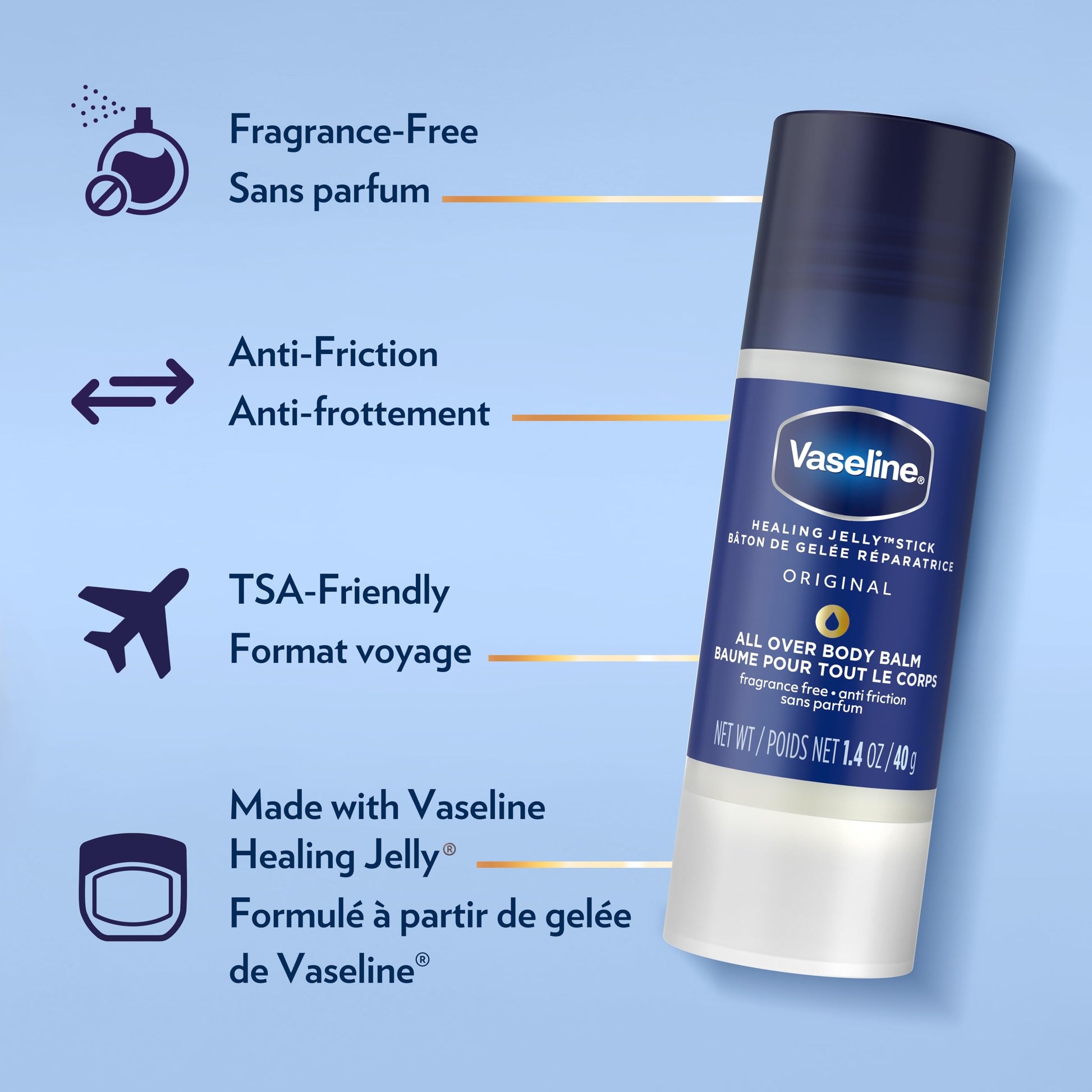 Vaseline All Over Jelly Balm Stick Healing Jelly Skin Care Unscented 40g (Pack of 3) - Available at All In One Marketplace Canada