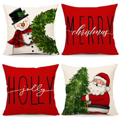 Mevers Christmas Pillow Covers 18x18 Set of 4, Farmhouse Christmas Decorations Snowman Wreath Santa Claus Tree Merry Christmas Holly Jolly Winter Holiday Decor Throw Cushion Case for Home Couch 🍁 All In One Marketplace Canada