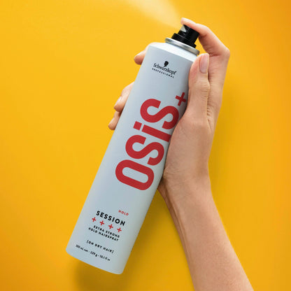 Schwarzkopf OSiS+ Session Extra Strong Hold Hairspray | Long Lasting Hold, Windproof Hold | Easy To Brush Without Flaking | Heat Protection up to 250°C/450°F | For All Hair Types, 300mL - Available at All In One Marketplace Canada